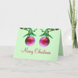 Twee rode kerstballen feestdagen kaart