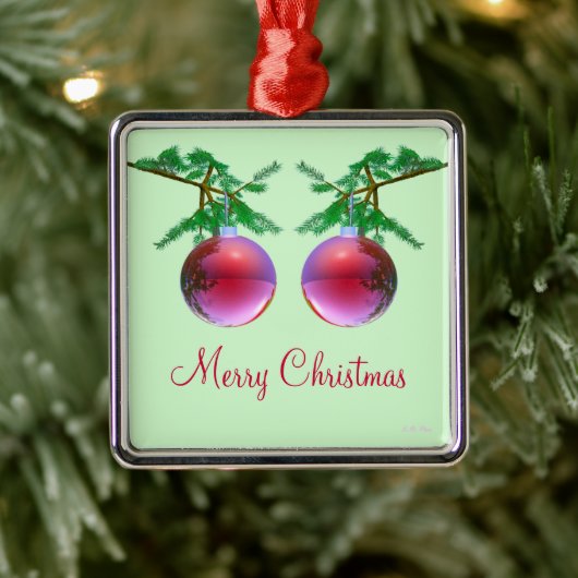 Twee rode kerstballen metalen ornament (Boom)
