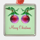 Twee rode kerstballen metalen ornament (Voorkant)