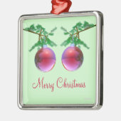 Twee rode kerstballen metalen ornament (Links)