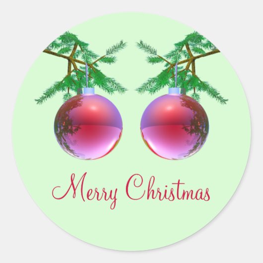 Twee rode kerstballen ronde sticker (Voorkant)
