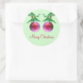 Twee rode kerstballen ronde sticker (Tas)