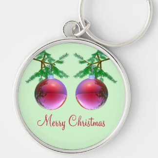 Twee rode kerstballen sleutelhanger