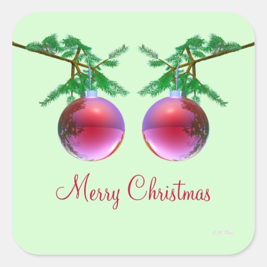 Twee rode kerstballen vierkante sticker (Voorkant)