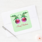 Twee rode kerstballen vierkante sticker (Envelop)