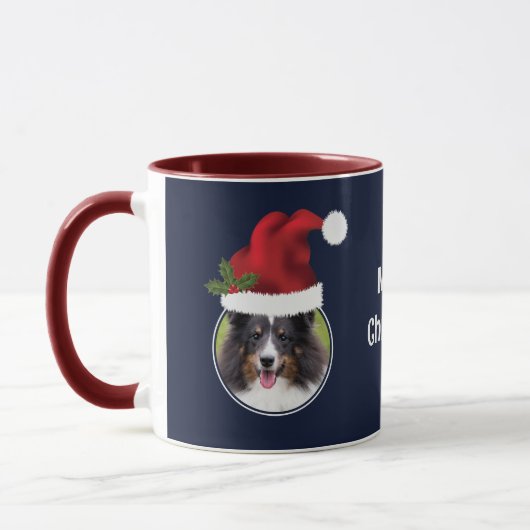 Twee Rode Kerstmannenmutsen Aangepaste Foto Sjablo Mok (Links)