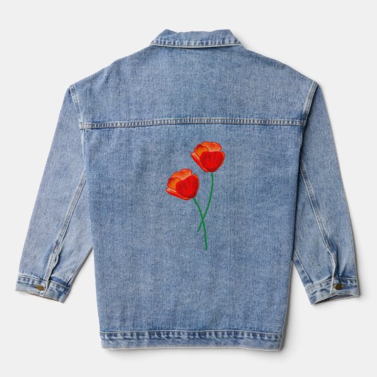Twee rode klaprozen bloemen denim jacket (Achterkant)