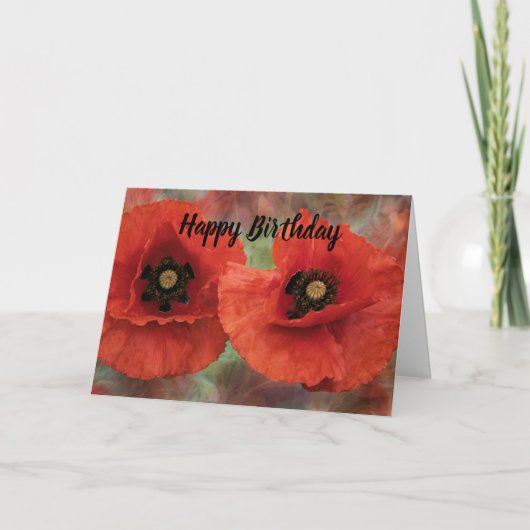 Twee rode klaprozen op een gestructureerde achterg feestdagen kaart (Voorkant)