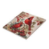 Twee rode noordelijke kardinaalvogels en bessen tegeltje (Zijkant)