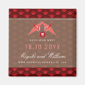 Twee rode papieren kranen schuifpatroon besparen d magneet (Voorkant)