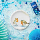 Twee Rode Robins in de winter Papieren Bordje (Feest)