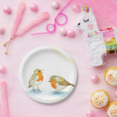 Twee Rode Robins in de winter Papieren Bordje (Feest)