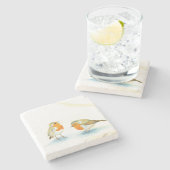 Twee Rode Robins in de winter Stenen Onderzetter (Zijkant)