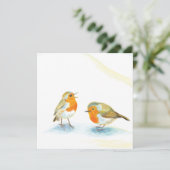 Twee rode robins in wintergroet kaart (Staand voorkant)