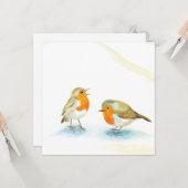 Twee rode robins in wintergroet kaart (Voorkant / Achterkant in situ)