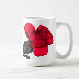Twee rode rozen raken in het midden koffiemok