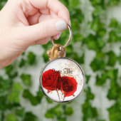 Twee rode rozen sleutelhanger (Hand)