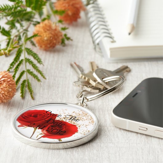 Twee rode rozen sleutelhanger (Zijkant)