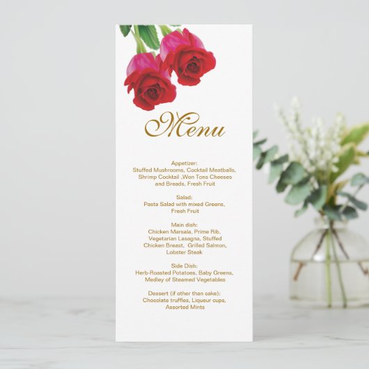 Twee rode rozen Uitnodiging van het Menu van de We (Staand voorkant)