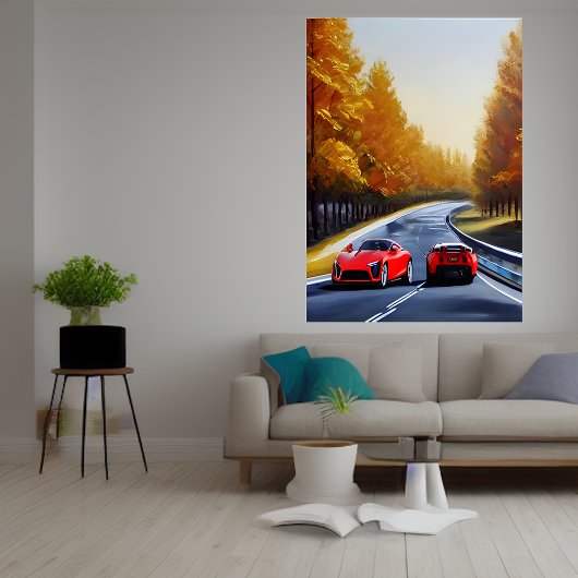 Twee rode sportwagens op de weg | AI Art Poster