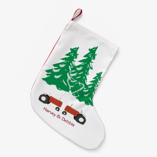 Twee Rode Tractors kerstaking Kleine Kerstsok (Voorkant (Hangend))