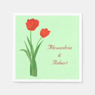 Twee Rode Tulips gepersonaliseerde bruiloft Napkin Servetten