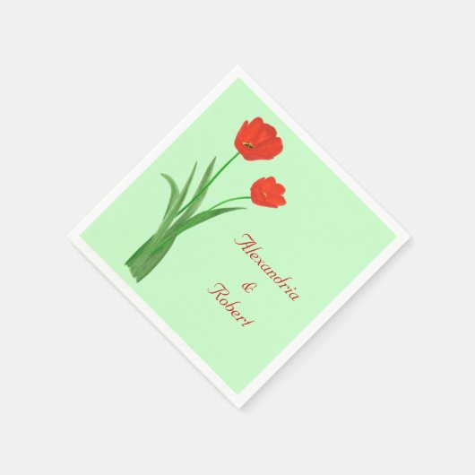 Twee Rode Tulips gepersonaliseerde bruiloft Napkin Servetten (Hoek)