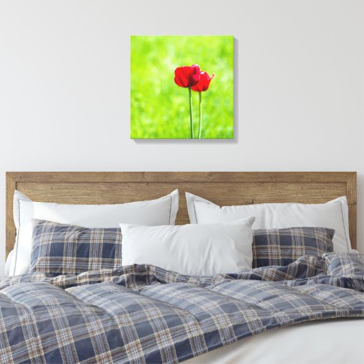 Twee rode tulpbloemen canvas afdruk (Insitu (Slaapkamer))