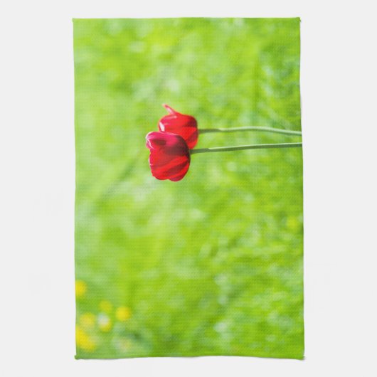 Twee rode tulpbloemen theedoek (Verticaal)