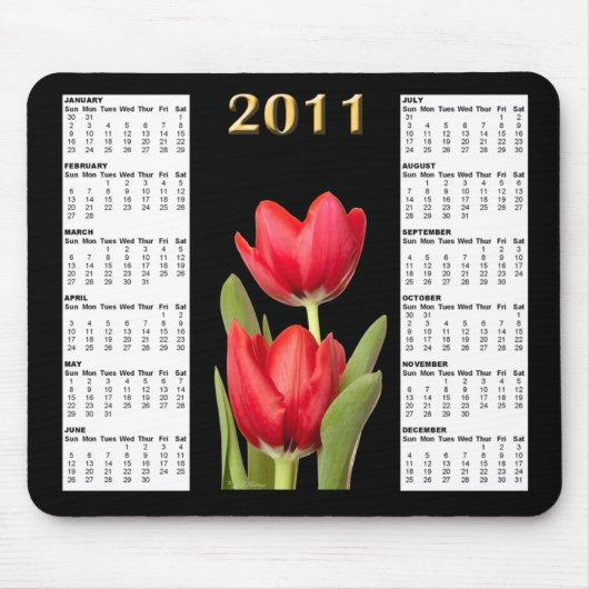 Twee Rode Tulpen 2011 Kalender Mousepad Muismat (Voorkant)