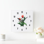 Twee rode tulpen vierkante klok (Huis)
