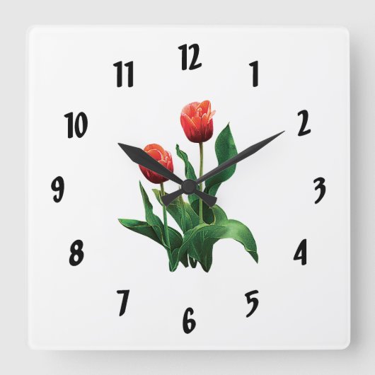 Twee rode tulpen vierkante klok (Voorkant)
