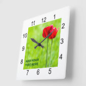 Twee rode tulpenbloemen vierkante klok (Hoek)