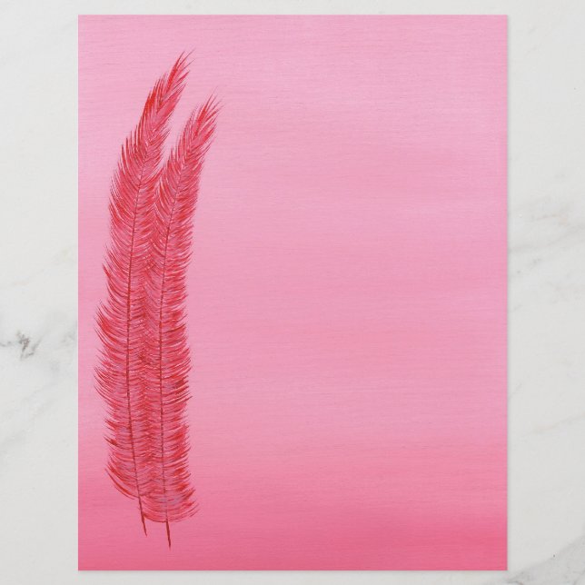 Twee rode veren roze briefpapier scrapbook papier (Voorkant)