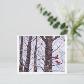 twee rode vogels in de winter, Copyright 2005 Briefkaart (Staand voorkant)