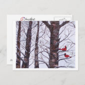 twee rode vogels in de winter, Copyright 2005 Briefkaart (Voorkant / Achterkant)