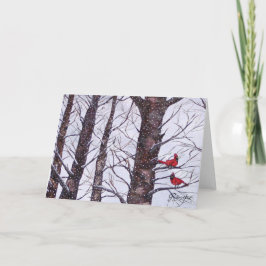 Twee Rode Vogels In De Winter Feestdagen Kaart