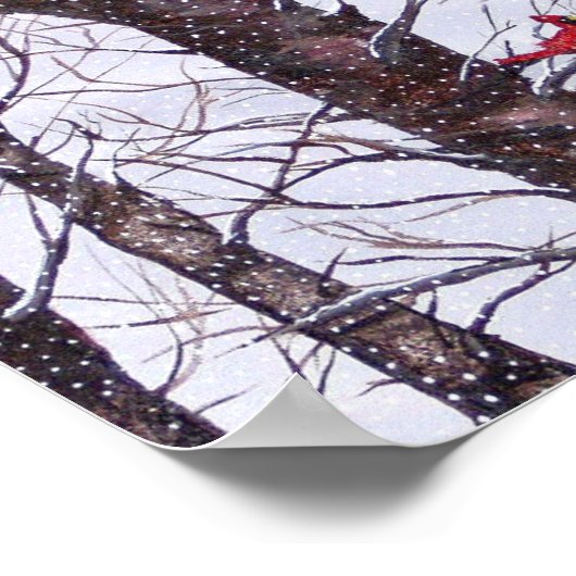 Twee rode vogels in de winter poster (Hoek)