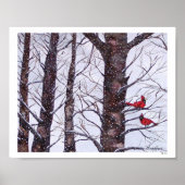 Twee rode vogels in de winter poster (Voorkant)