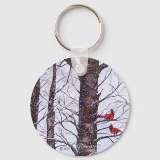 Twee rode vogels in de winter sleutelhanger