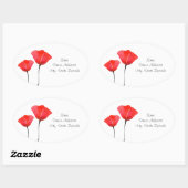 Twee rode Waterverf papavers labelen Ovale Sticker (Vel)