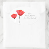 Twee rode Waterverf papavers labelen Ovale Sticker (Tas)