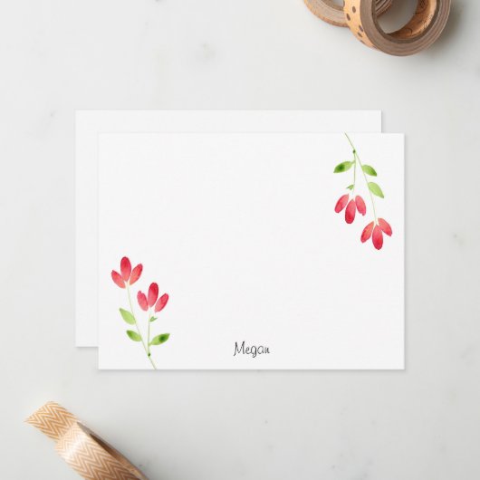 Twee rode Waterverf ventilatorstenen Notitiekaartje (Voorkant / Achterkant in situ)