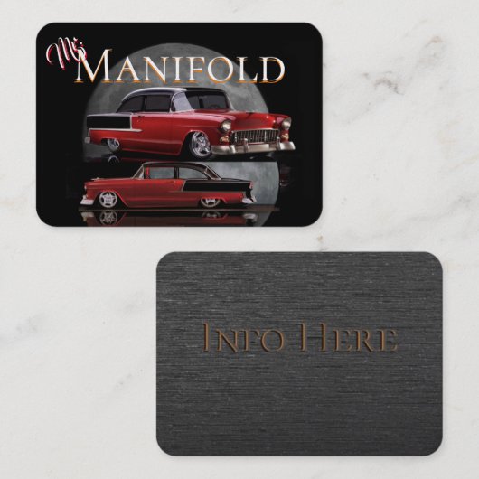 Twee rode, zwarte 55-inch Chevy's op zwarte achter Visitekaartje (Voorkant / Achterkant)