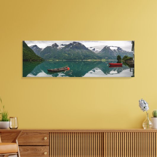 Twee roeiboten met reflectie in een meercanvas canvas afdruk (Insitu (Woonkamer))