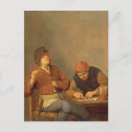 Twee rokers in een interieur, 1643 briefkaart (Voorkant)