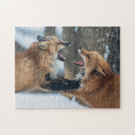 Twee roodvaten vechten legpuzzel