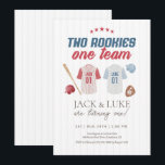 Twee Rookies Een Team Baseball Twin Brother Kaart<br><div class="desc">Verdubbel het plezier,  verdubbel de home runs! Vier de speciale dag van je tweelingjongens met deze honkbalverjaardagsuitnodiging "Two Rookies,  One Team". Dit ontwerp is voorzien van klassieke bat- en ball-graphics en is ideaal voor een  sportfeest.</div>