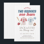 Twee Rookies Een Team Baseball Twin Brother Kaart<br><div class="desc">Verdubbel het plezier,  verdubbel de home runs! Vier de speciale dag van je tweelingjongens met deze honkbalverjaardagsuitnodiging "Two Rookies,  One Team". Dit ontwerp is voorzien van klassieke bat- en ball-graphics en is ideaal voor een  sportfeest.</div>