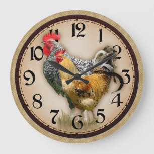 Twee Roosters Land Foto Rustic Clock Grote Klok